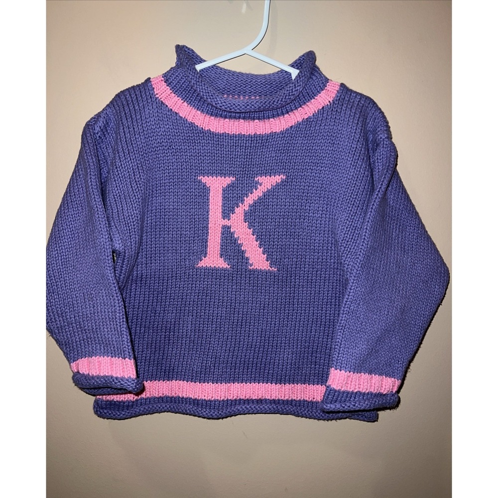 Claver Peruvian Cotton Sweater Knit Kids Roll Neck Purple Monogram Preppy Sz 3T
